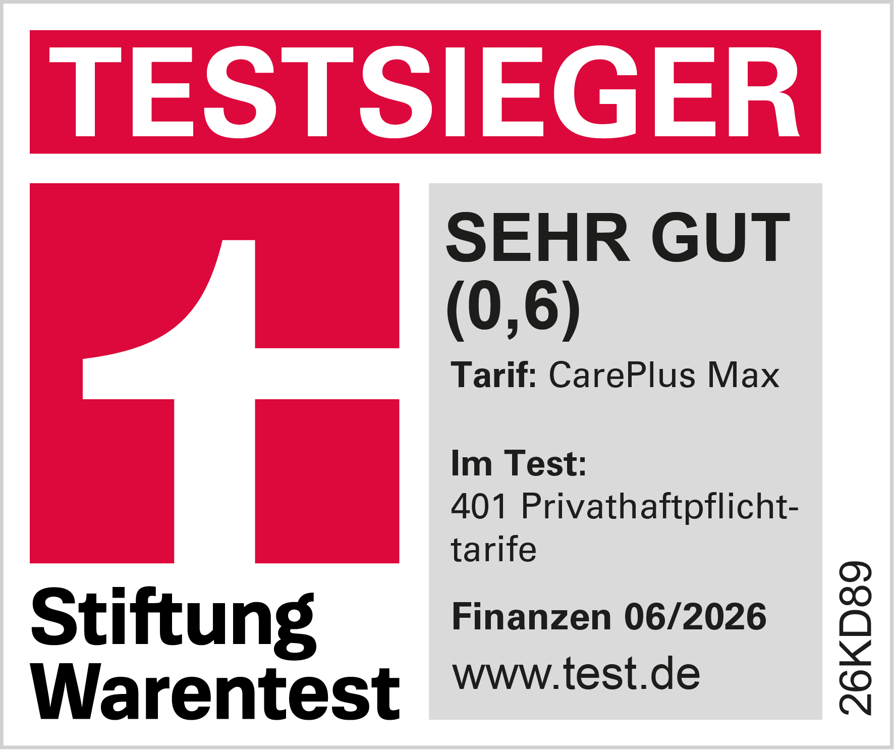 Stiftung Warentest-Siegel: Sehr gut für Privathaftpflichtversicherung von 06/2026