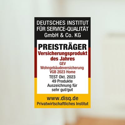 Auszeichnung: Versicherungsprodukt des Jahres. Darauf sind wir stolz Siegel vom Institut für Service Qualitat (DISQ) zeichnet die Ferienhausversicherung als Versicherungsprodukt des Jahres aus.