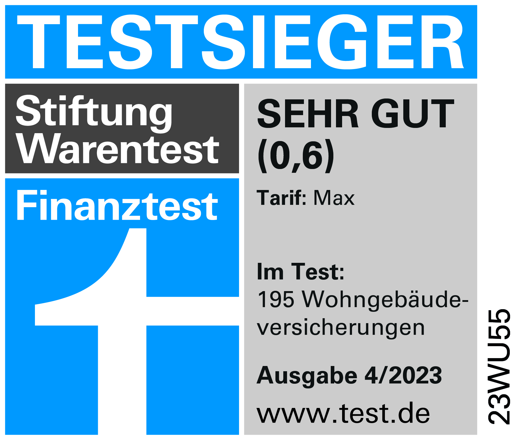Stiftung-Warentest-Siegel: TESTSIEGER SEHR GUT (0,6) Wohngebäudeversichersicherung Max-Tarif – GEV Versicherung