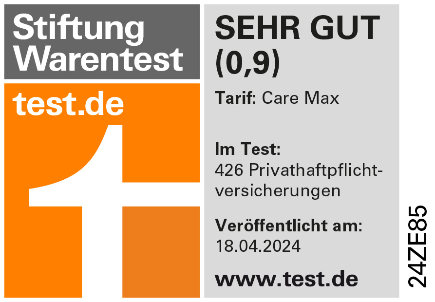 Stiftung-Warentest (04/24): Privathaftpflichtversicherung SEHR GUT (0,9).